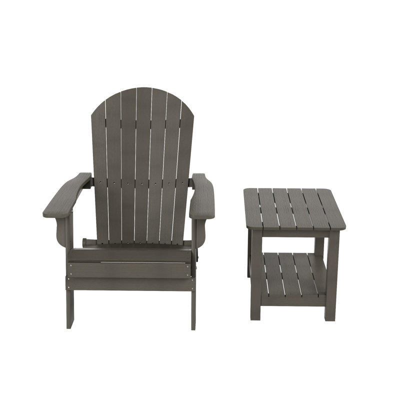 Arrlo Foldable Outdoor Adirondack Chair With Table, Charcoal Gray