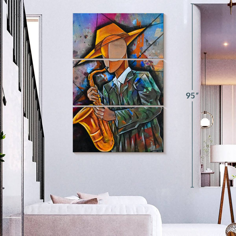 Cubisme saxophoniste, H 74 po x l 48 po