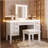 48" Vanity Desk With Mirror And Lights, Makeup Vanity With 7 Drawers And Cushioned Stool, Classic Beige Finish Dressing Table With Hollow Design Drawer For Bedroom, Rubber Wood Legs, Light Beige-110166455