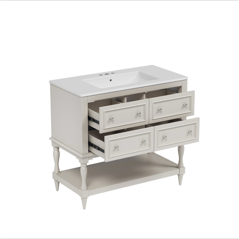 36" Bathroom Vanity Cabinet with Sink Combo Set, Undermount Ceramic Sink, Free Standing Vanity Set with 4 Drawers, Solid Wood Frame Bathroom Cabinet
