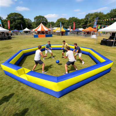 Grand terrain de jeu gonflable Gaga de 26 pi avec souffleur intégré, terrain de jeu spacieux pour les activités sportives, les fêtes et l'utilisation dans la communauté (jaune / bleu)