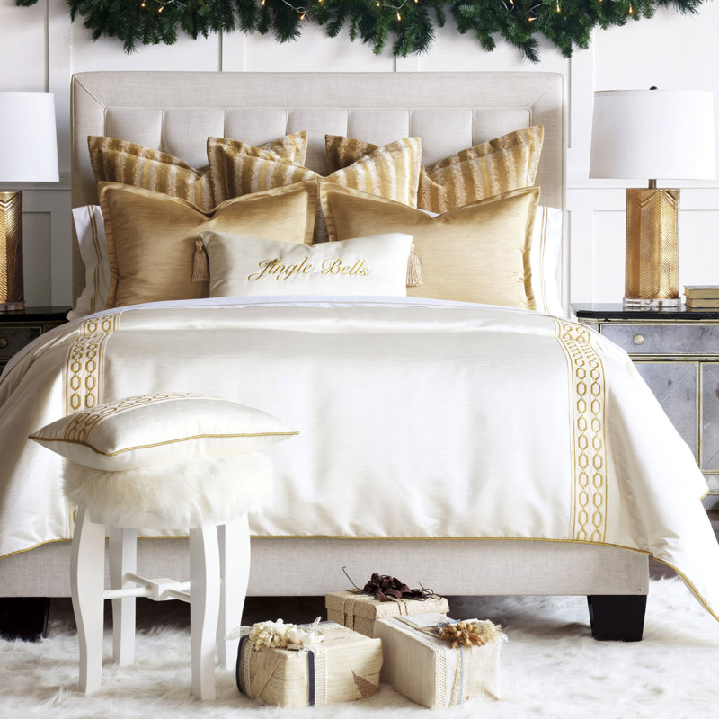 Ensemble de housse de couette Luxe / doré / blanc, Européen
