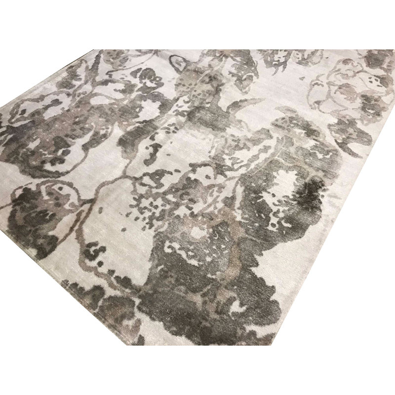Tapis blanc et noir noué à la main de haute qualité