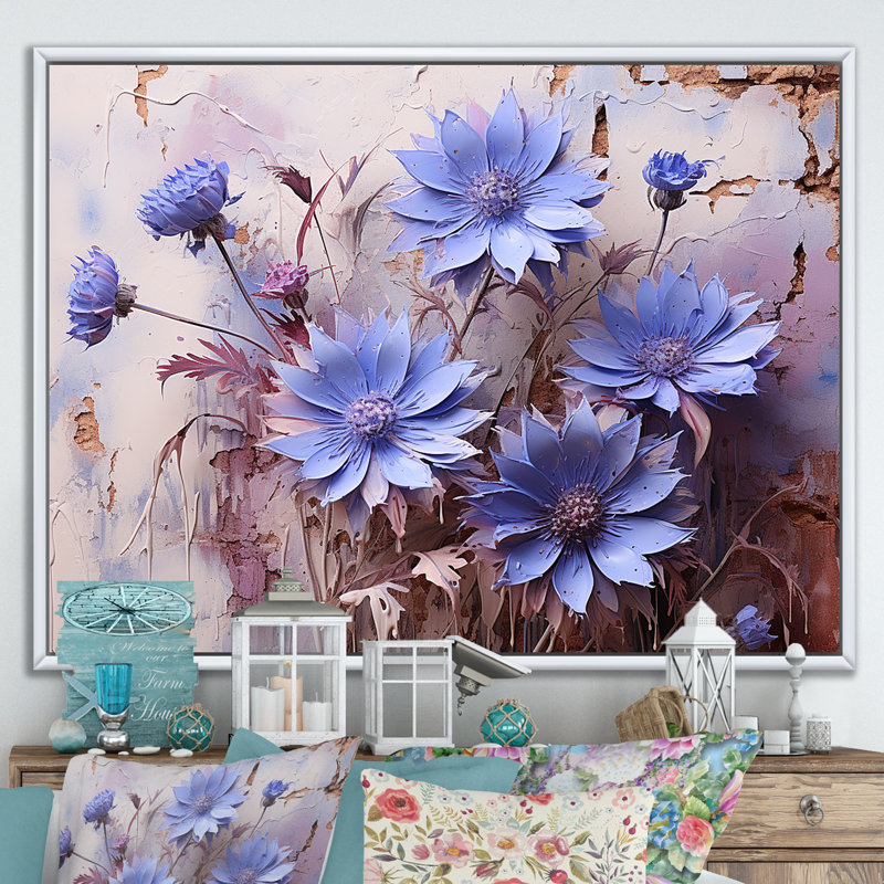 Mauve cornflowers mauve, H 34 po x l 44 po x P 1,5 po, Cadre flottant blanc