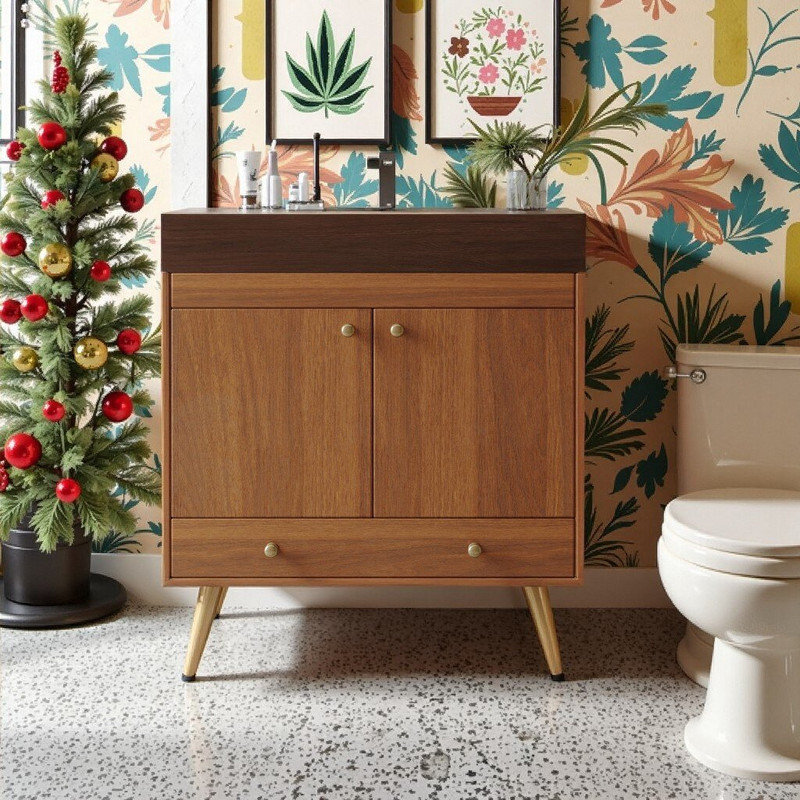 Meuble-lavabo de 30 po Lavara avec comptoir en pierre frittée et lavabo en céramique, base en bois d'ingénierie imperméable