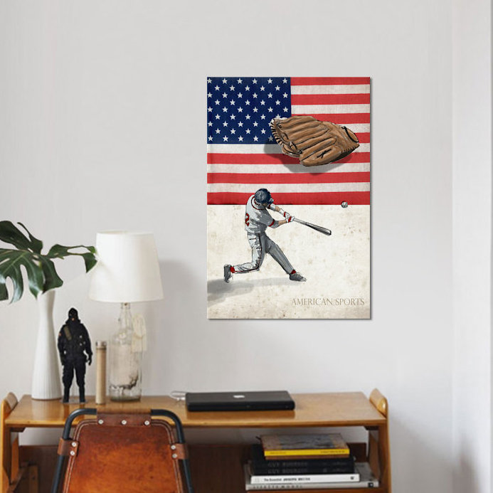 «Baseball I», reproduction de souvenirs sur toile tendue, H 12 po x l 8 po x P 0,75 po, Toile tendue, Pas de tapis