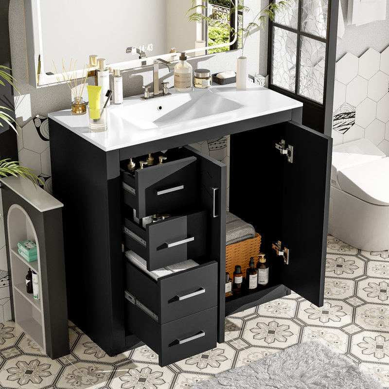Bathroom Vanity with Ceramic Sink, Black
