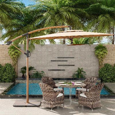 10Ft Faux Wood Cantilever Umbrella(Base Not Included)