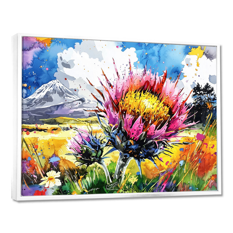 Décoration murale Thistle Blooming In The Meadows V - Thistle, H 34 po x l 44 po, Blanc