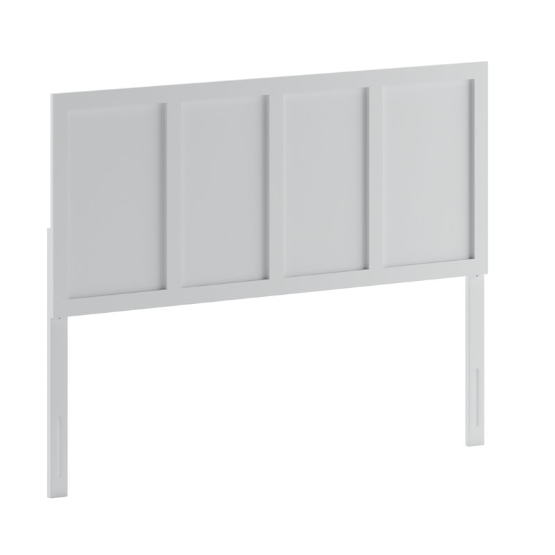 Raima Paneled Solid Wood Adjustable Headboard for Universal Metal Bed Frames, White, Queen