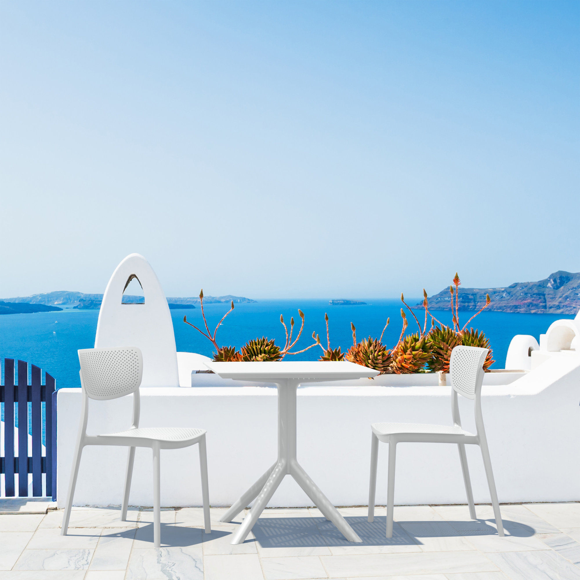 Farrah 31" Square 2-Person Bistro Set, White, 23.6" D x 23.6" W x 29.5" H