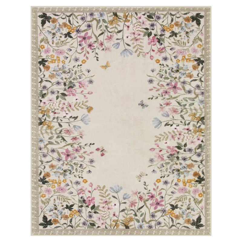 Tapis lavable vintage rétro avec envers antidérapant, tapis beige à poils courts pour le salon, la chambre à coucher et la salle à manger
