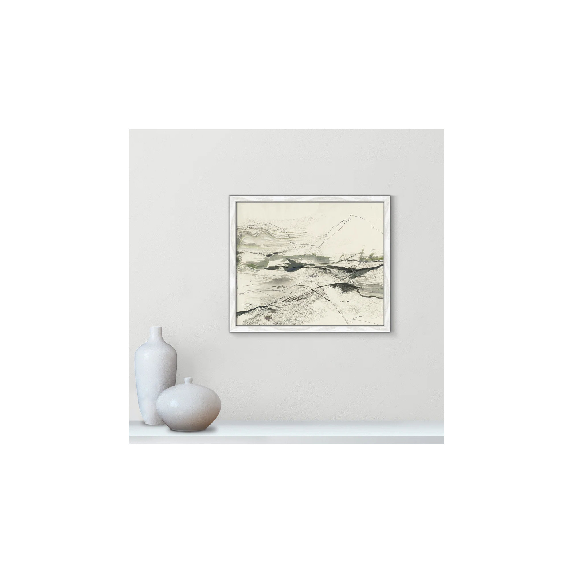 Green Sketches by PI Studio, No Mat, White Slim Picture Framed, 16" H x 19" W x 0.75" D