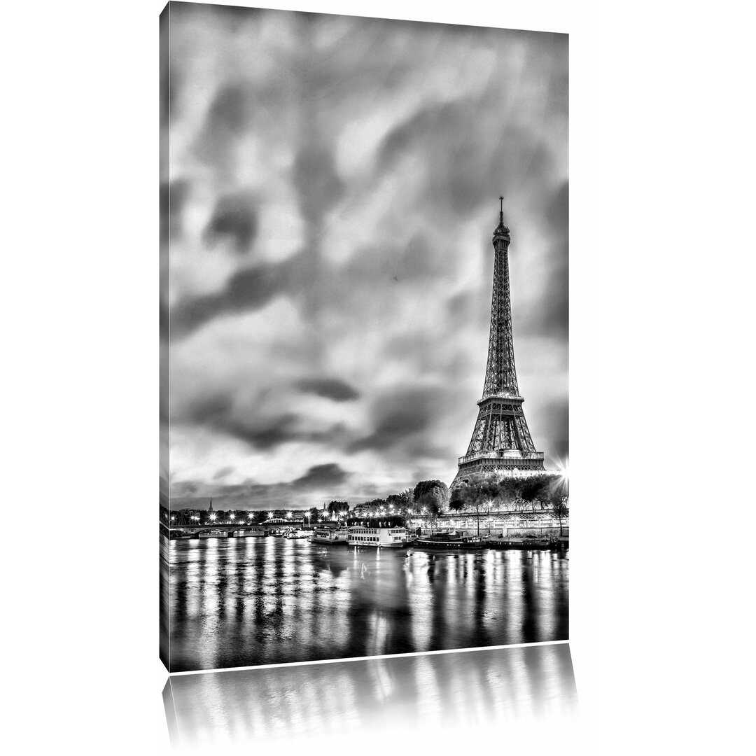 Leinwandbild Eifelturm Paris bei Nacht in Monochrom