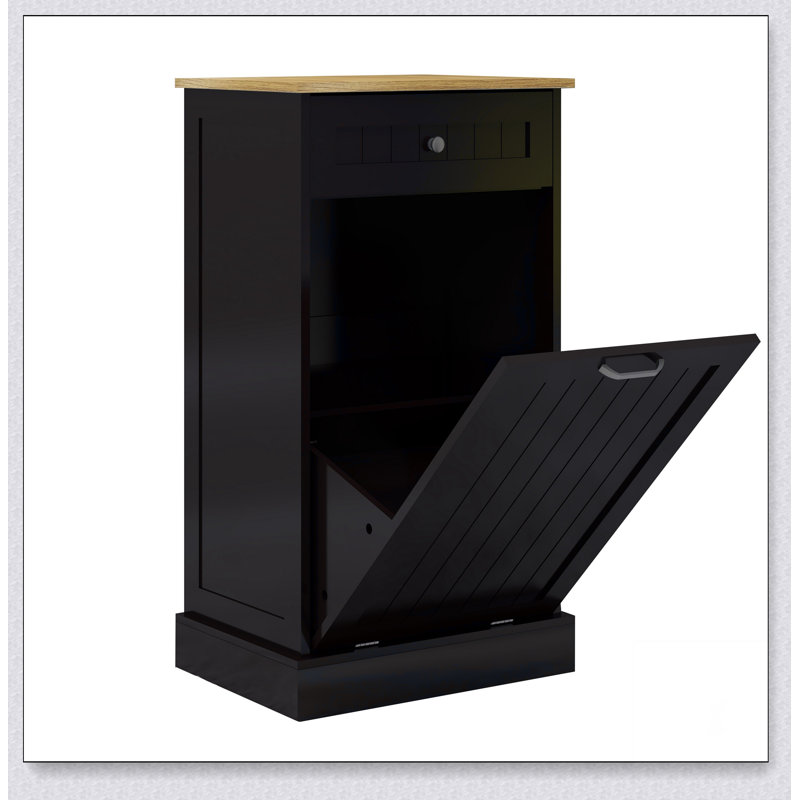 Armoire à déchets inclinable à un tiroir et un compartiment, Noir