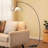 Modern Petal Arc Floor Lamp With Fabric Shade - Adjustable Height, Heavy Iron Base, Dimmable Led Eye-care Lighting For Living Room/bedroom (black)
