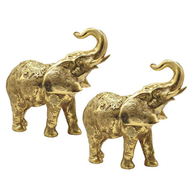 «2-PC Set» ICE ARMOR l 10,25 po, éléphant thaïlandais orné d'une trompe, figurine ornement décoratif pour la maison / la chambre et idées de cadeaux parfaits pour le réchauffement de la maison, les fêtes et les anniversaires