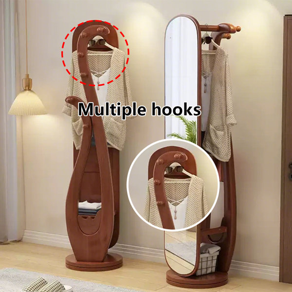 Brass Foam Minimalism Rubber Solid Wood Clothes Rack With HD Mirror ...