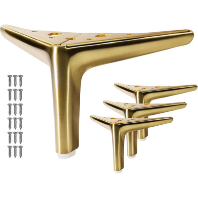 Ensemble de 4 pieds de meubles en métal doré brossé pour armoires modernes, canapés, chaises, lits et commodes - Pieds de remplacement durables pour le bricolage