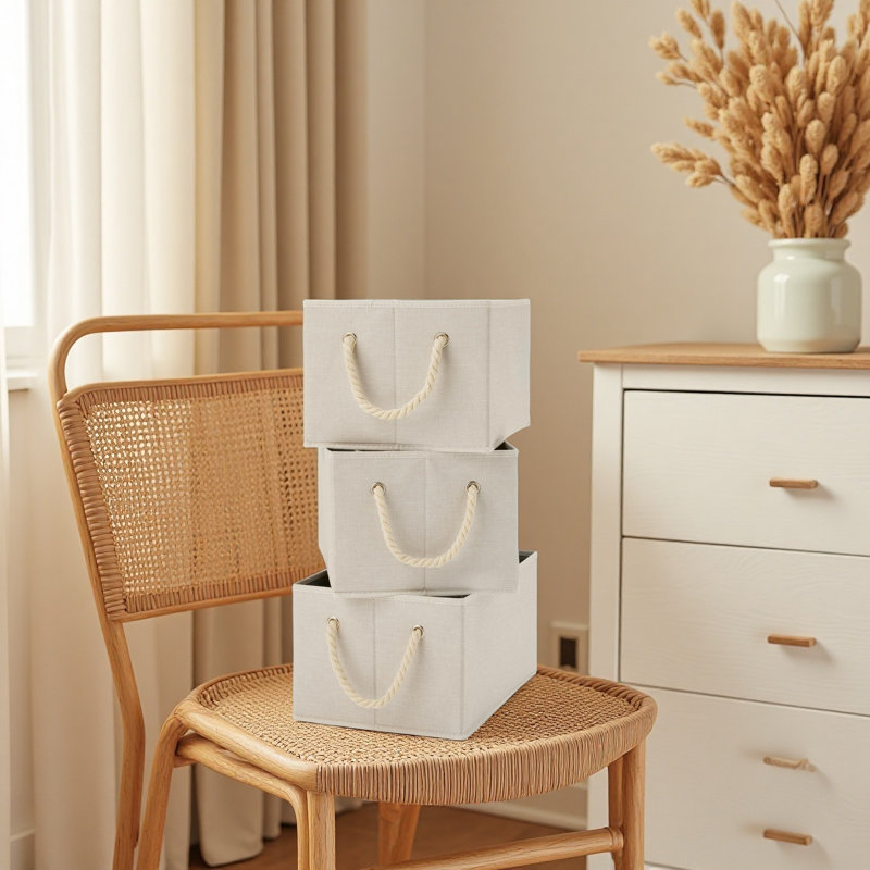 3 bacs de rangement pliables, Beige
