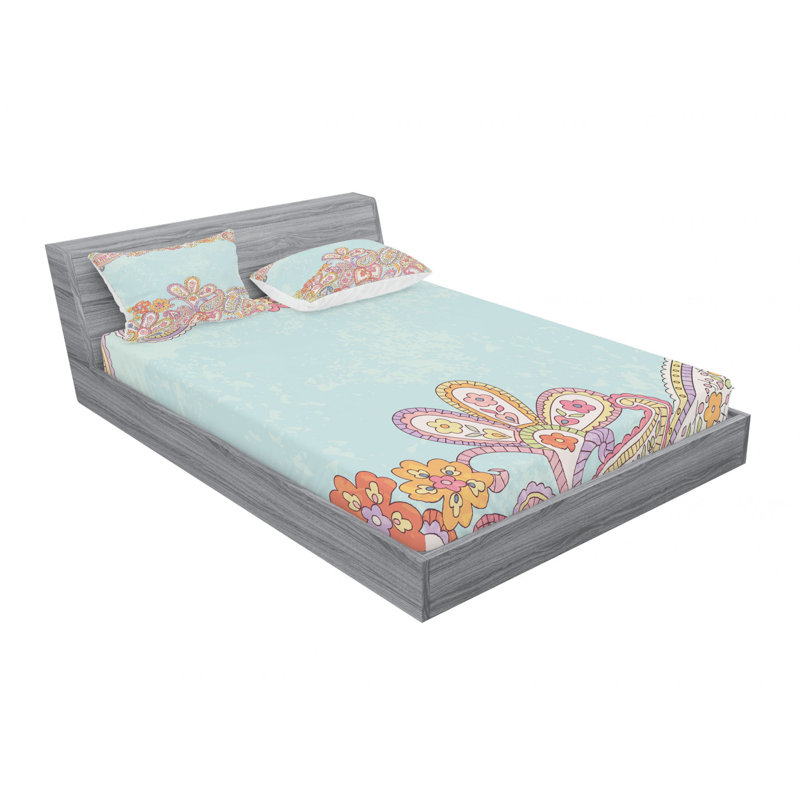 Microfiber Floral Sheet Set, Queen Sheet Set with Fitted Sheet