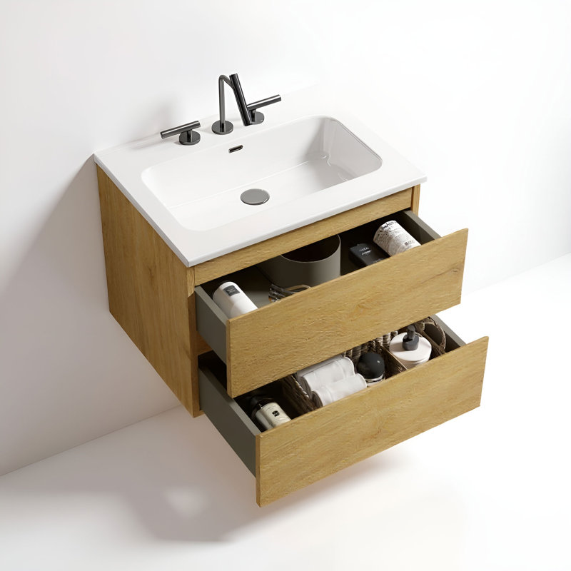 Meuble-lavabo simple 24 po avec dessus en céramique avec trop-plein Derrance, pré-assemblé, Jaune, 24"
