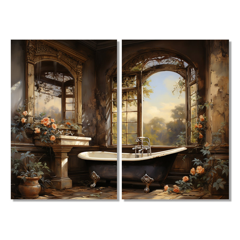 Décoration murale traditionnelle pour salle de bain Elegance I - Orange, H 36 po x l 48 po, Toile tendue, Ne s’applique pas
