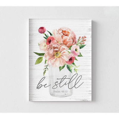Be Still Floral, Psalm 46:10 Print, Framed Flower Vase Wall Art, Pink Floral Decor, Biblical House Wall Decor, Delicate Flower Wall Art