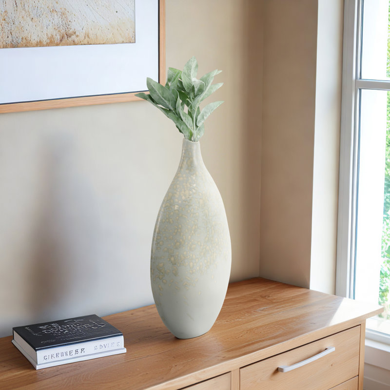 Vase en faïence avec finition texturée vert 20,5 po pour la maison, le bureau, la chambre à coucher et le salon