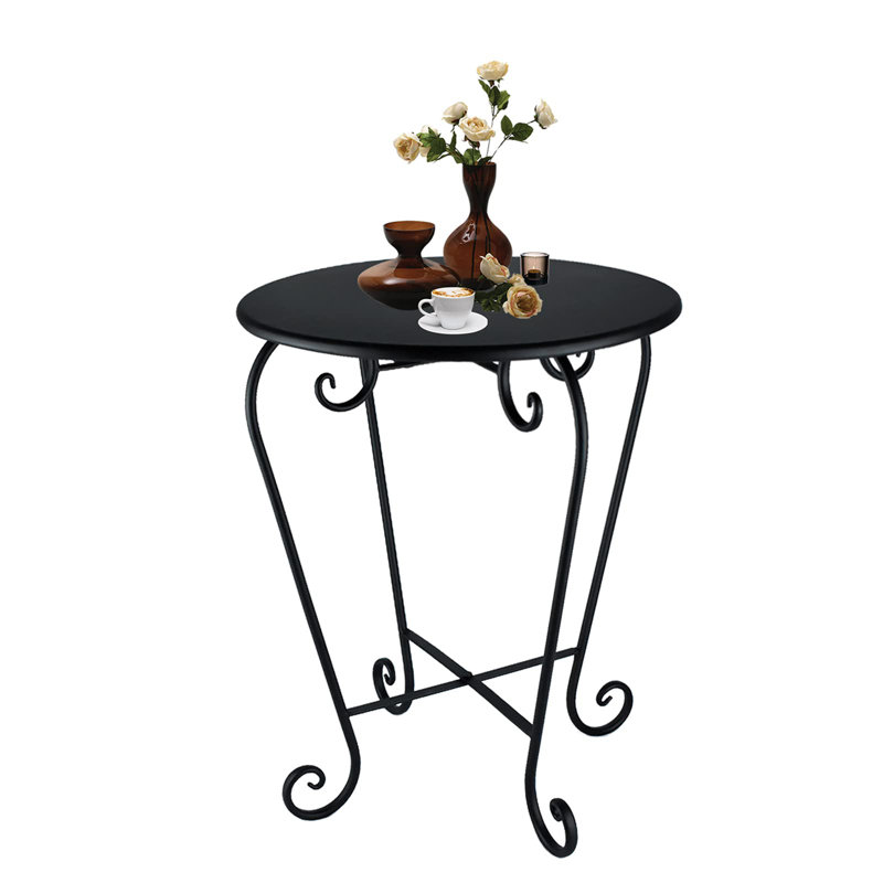 Table d'appoint ronde en métal pour le patio, table de bout d'extérieur résistante aux intempéries pour le porche, le balcon, le jardin et la cour