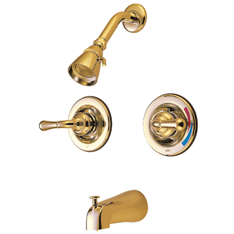 Robinet de baignoire et douche à double poignée à pression équilibrée Kingston Brass Magellan, Laiton poli