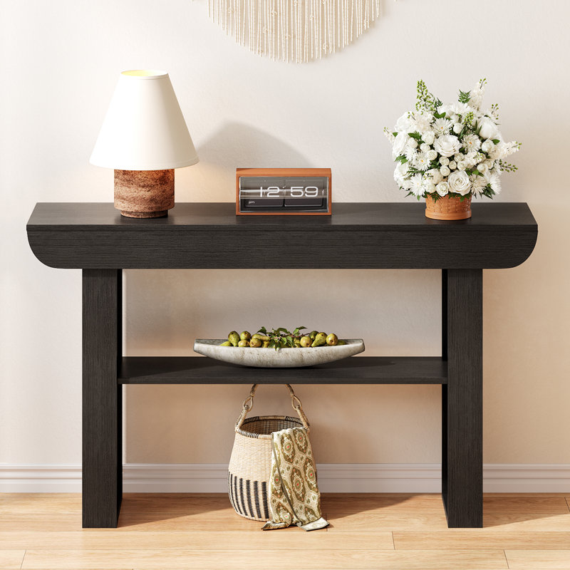 55" Farmhouse Console Table,Wooden Narrow Long Entryway Foyer Table, Black