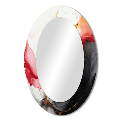 Wild Promises Abstract Gold Wave Pink And Black I - Modern Oval Wall Mirror