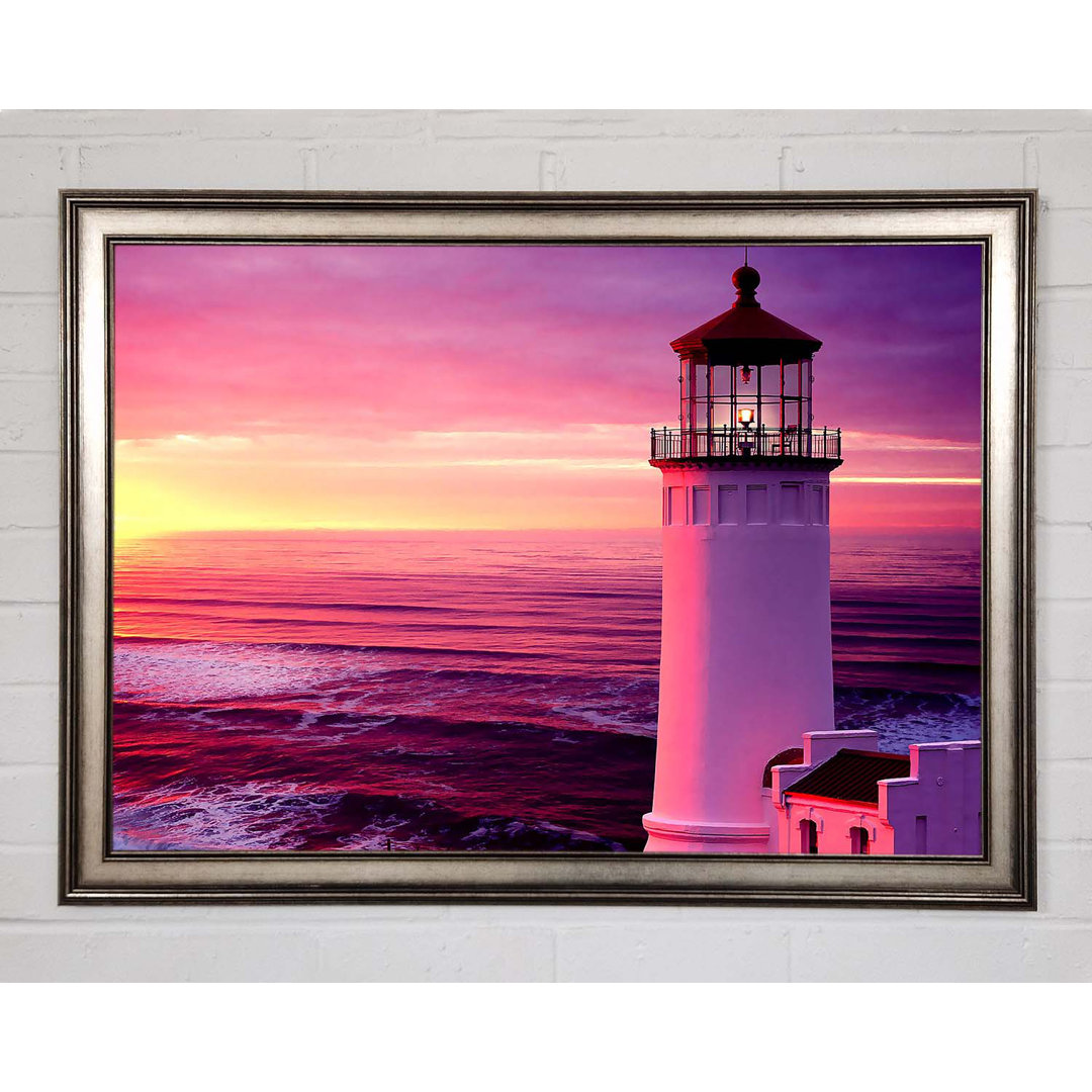 Gerahmtes Leinwandbild Lighthouse Pink Sunset