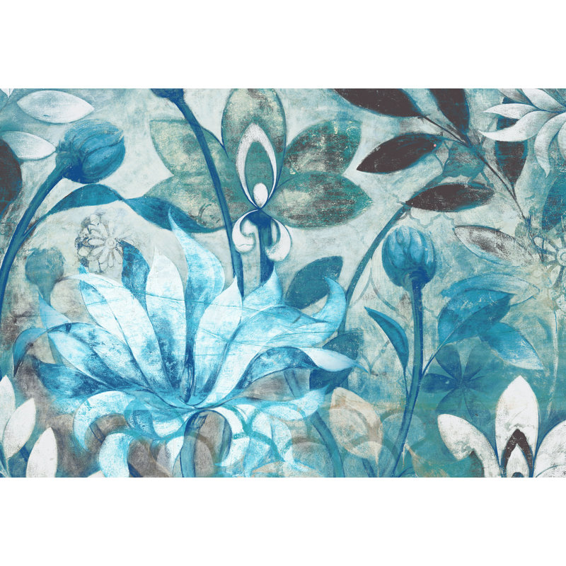 Blue And Silver Flowers 2 - Wrapped Canvas Painting, 61cm H x 91cm W x 3.8cm D