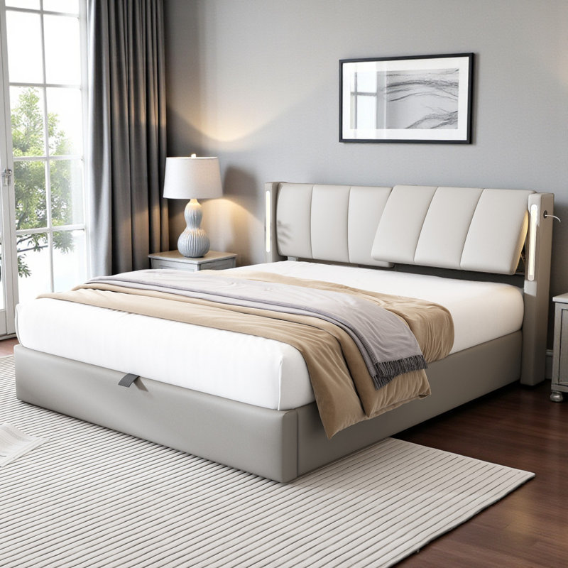 Donan Upholstered Ottoman Storage Bed, Double (4'6), Grey