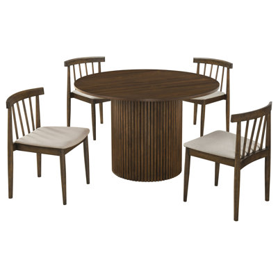 Vinga 5-Piece Round Wood Dining Set Wheat And Walnut