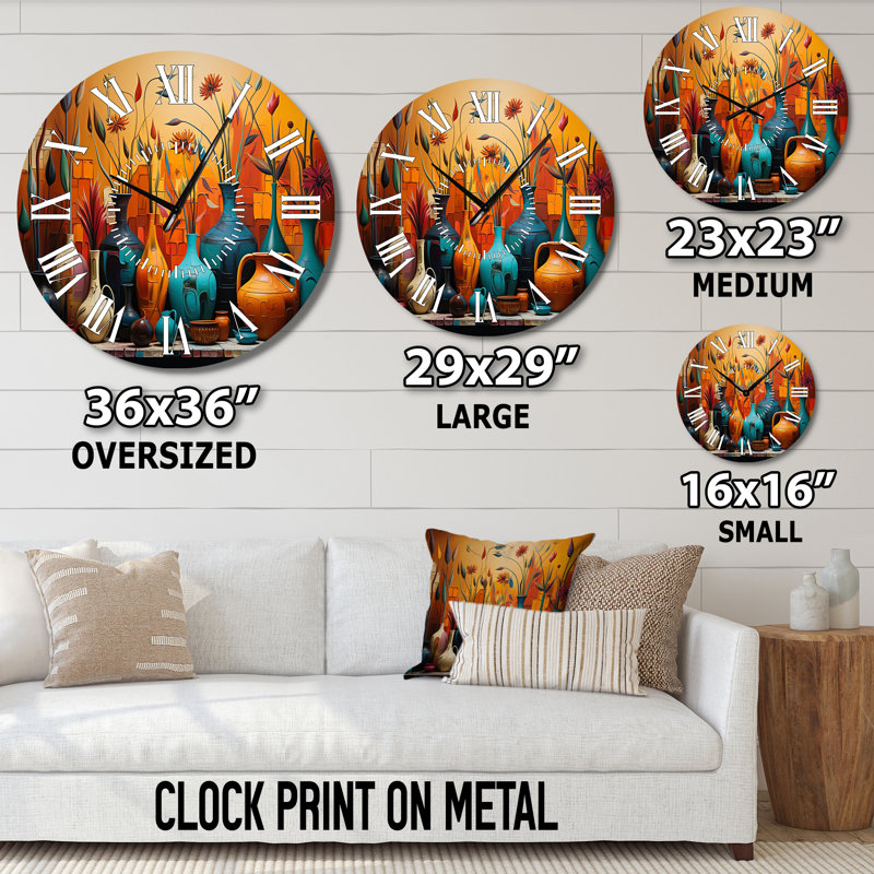 Horloge murale orange Boho Pottery Expressions I - Boho Pottery, Surdimensionné