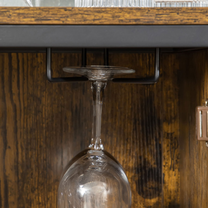 Wine Cabinet With 9 Bottle Wine Rack, Retro Liquor Cabinet With Glass Holders, Mesh Doors, And Storage Shelf