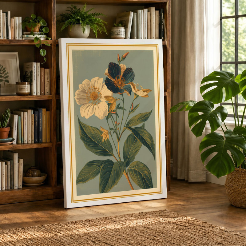 Blooms in Classical Light Botanical - Wrapped Canvas, 36x24 - 91.4 x 61.0 cm, Sage Border