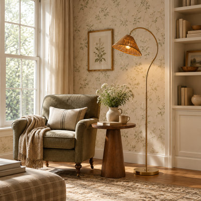 Lampe sur pied en rotin arqué 65 "