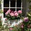 Artificial Hydrangea Flower in Tin Window Box (45cm)-463111858-463111857