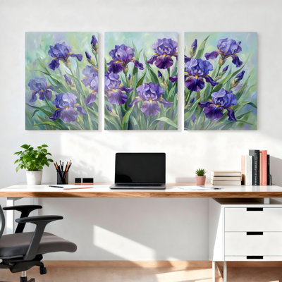 Mauve iris, ensemble de 3 reproductions d'art sur toile tendues sur toile tendue pour salon