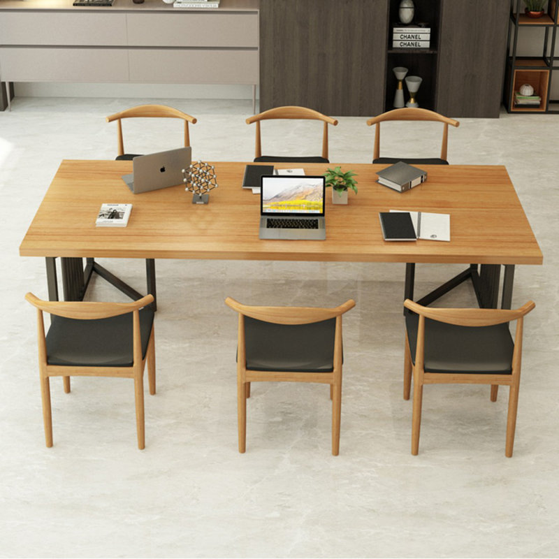 Burlywood + bureau rectangulaire en bois massif noir + fer, Burlywood, H 29,53 po x l 62,99 po x P 27,56 po