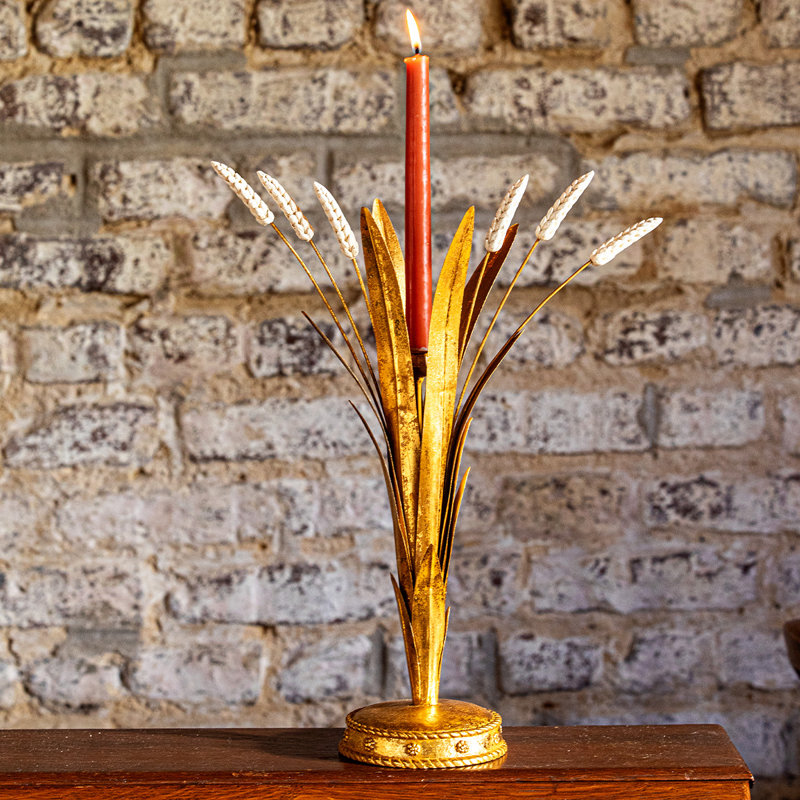 Forest Walk Wheat Candlestick - Gold, 17" H x 8.5" W x 5" D