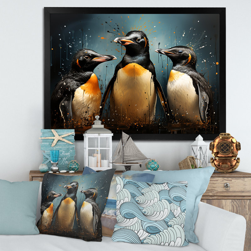 Cheng and Chic Penguins, H 30 po x l 40 po x P 1,5 po, Cadre photo noir simple