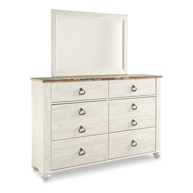 61'' W 6 - Drawer Dresser, Beige/Gray