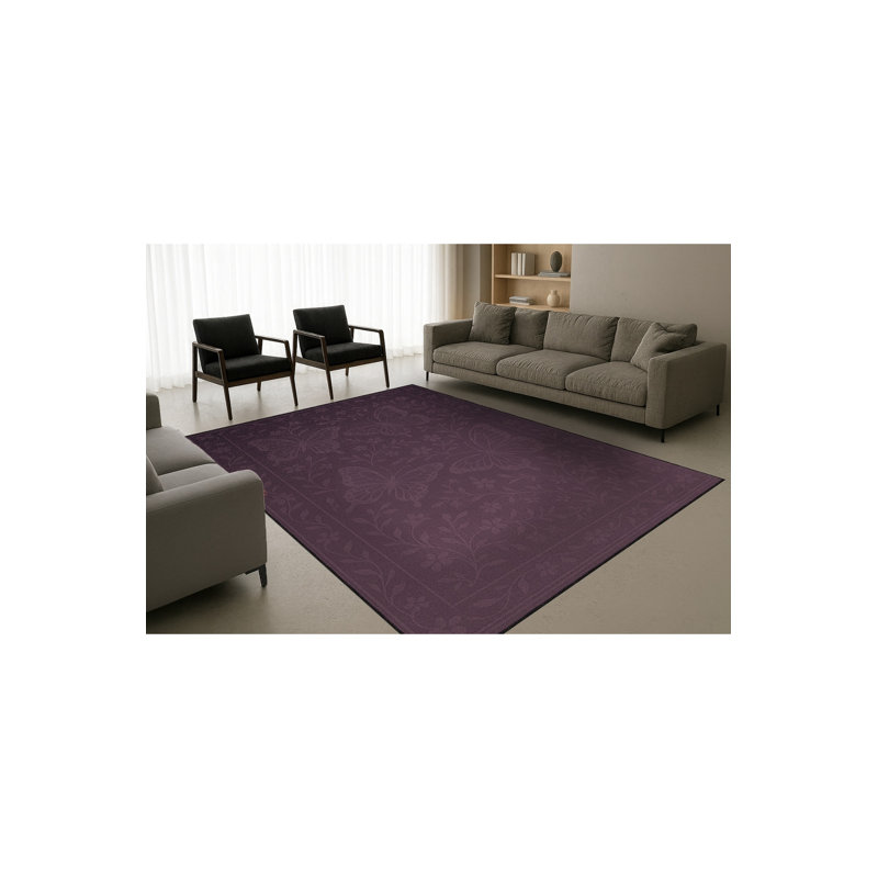 Tapis mauve à motif floral lavable Mosso, 3'3" x 4'11"