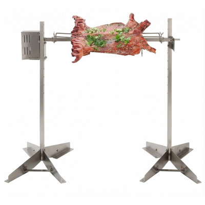 Rôtissoire en acier inoxydable avec deux moteurs de 50 W, barbecue au charbon de bois et agneau de 132 lb