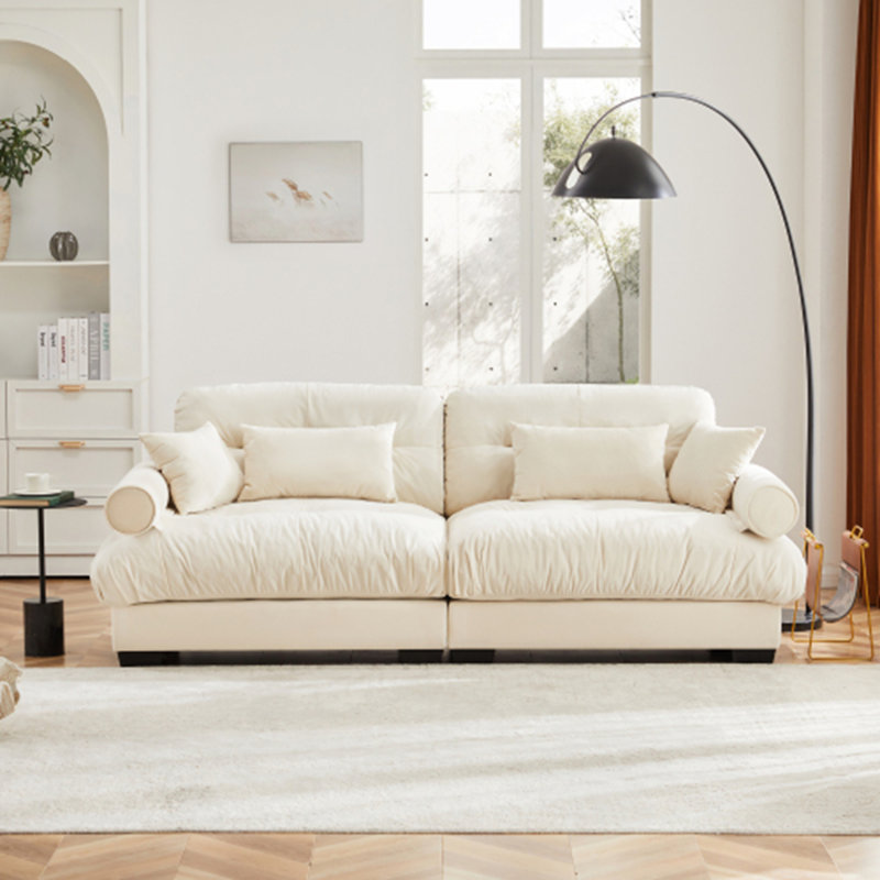 CanapÃ© moderne extra-large avec coussins de soutien et coussins dÃ©coratifs, Velours crème, 35" H x 94" W x 37" D